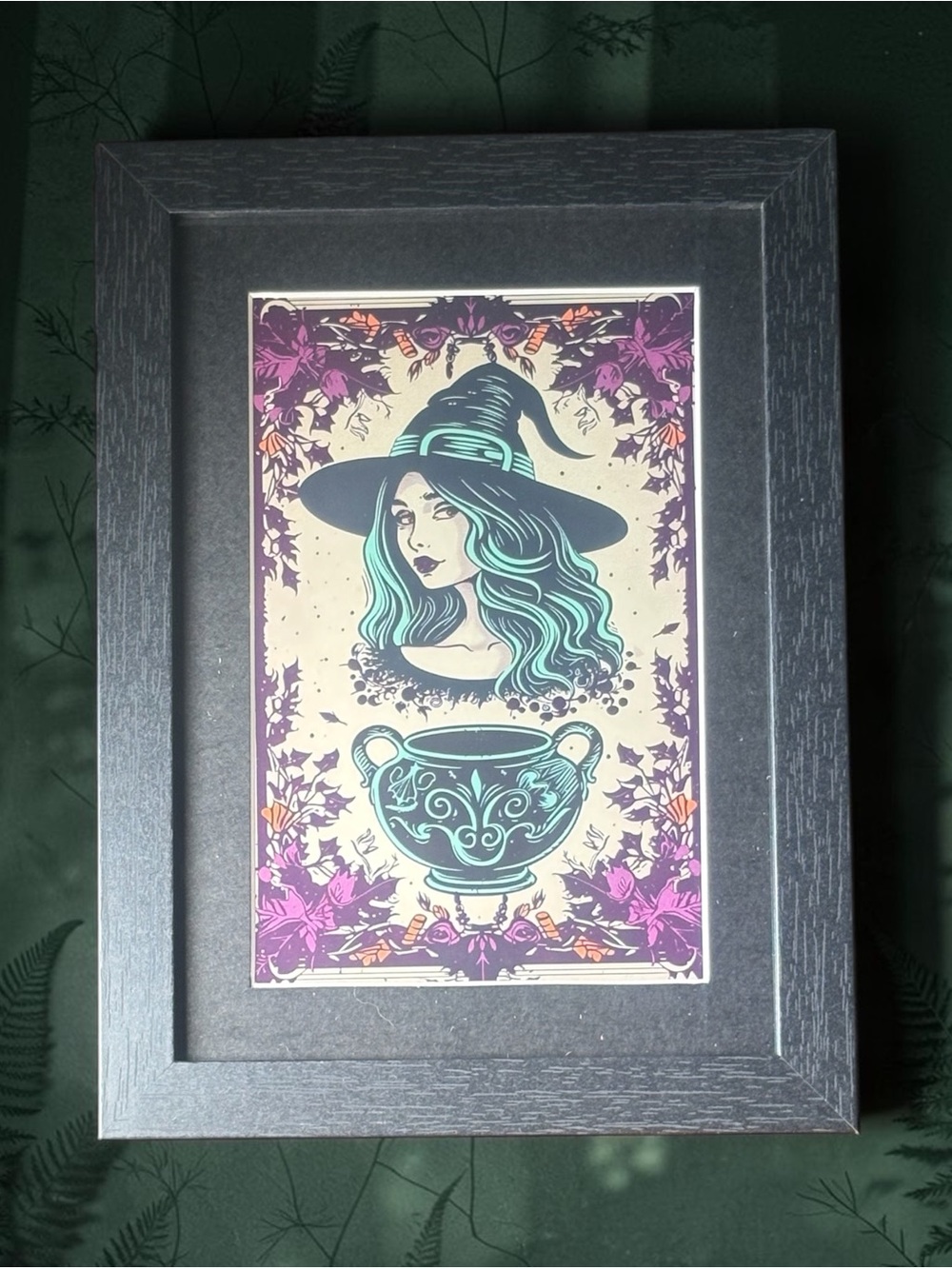 🔮 Mystical Witch & Cauldron Framed Art – Brand New